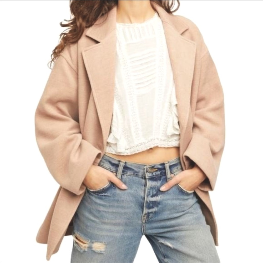 New without tag Free People Super Soft Camel Faux Wool Cocoon Casual Coat Sz M